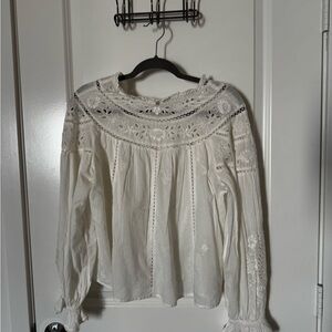 Anthropologie Cream Embroidered Blouse